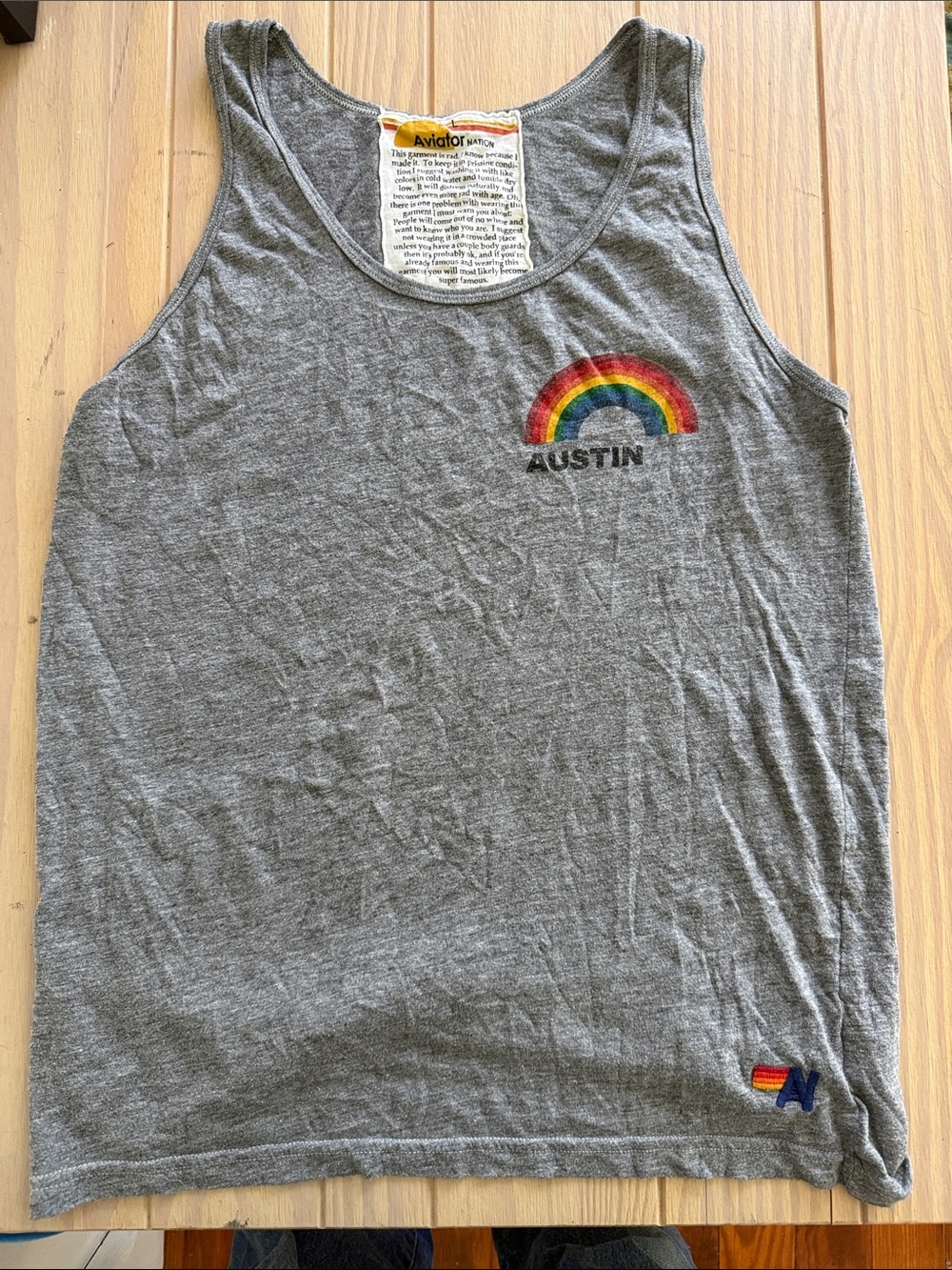 Aviator Nation Gray Tank with Rainbow "Austin" Graphic